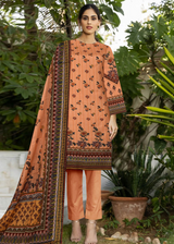 Peach Printed Slub Lawn 3pc Suit
