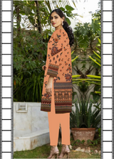 Peach Printed Slub Lawn 3pc Suit