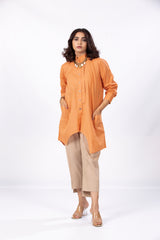 Rust Orange Slub Kurta in Unique Cut