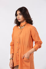 Rust Orange Slub Kurta in Unique Cut