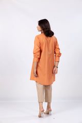 Rust Orange Slub Kurta in Unique Cut