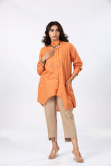 Rust Orange Slub Kurta in Unique Cut