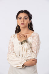 Skin Short Kurti with Lace & Net