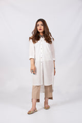 White Slub Kurti with Buttons