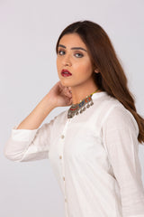 White Slub Kurti with Buttons