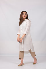 White Slub Kurti with Buttons