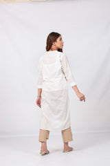 White Slub Kurti with Buttons