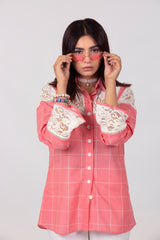 Pink Collared Top with White Net