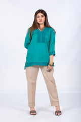 Green Lace Embedded Formal Top