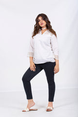 White Embellished Formal Top