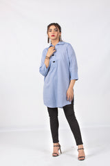 Light Blue Kurti with Embellished Buttons