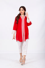 Royal Red Kurti with White Laceworks