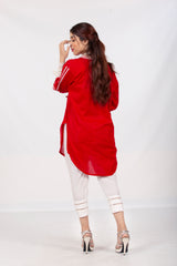Royal Red Kurti with White Laceworks