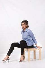 Light Blue Kurti with Embellished Buttons