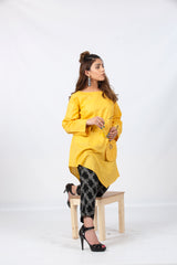 Yellow styled Slub Kurta with Pocket