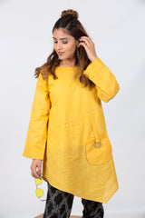 Yellow styled Slub Kurta with Pocket