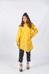 Yellow styled Slub Kurta with Pocket