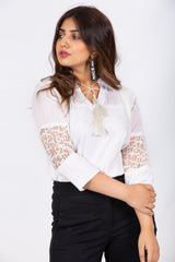 White Formal Top with Tussles & Net