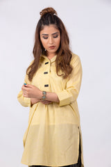 Light Yellow Kurti with Embellished Buttons