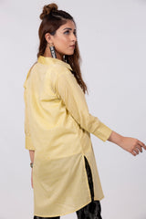 Light Yellow Kurti with Embellished Buttons