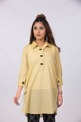 Light Yellow Kurti with Embellished Buttons