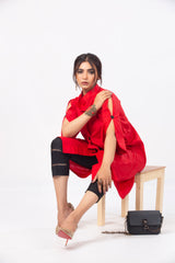 Royal Red Long Sober Kurta with Buttons
