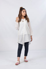 White Slub Lightly Embellished Kurti
