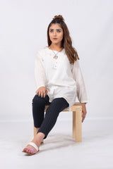 White Slub Lightly Embellished Kurti