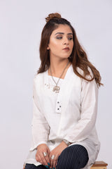 White Slub Lightly Embellished Kurti