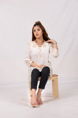 Off White Long Top Styled with Net