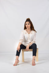 Off White Long Top Styled with Net