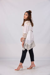 Off White Long Top Styled with Net