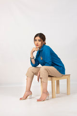 Blue Collared Lace Worked Formal Top
