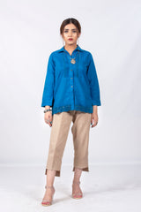 Blue Collared Lace Worked Formal Top