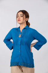 Blue Collared Lace Worked Formal Top
