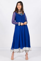 Blue Crinkle Chiffon Fabric Frock in Egyptian Theme