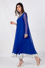 Blue Crinkle Chiffon Fabric Frock in Egyptian Theme