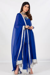Blue Crinkle Chiffon Fabric Frock in Egyptian Theme