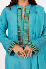 Turquoise Full Suit with Embellishments