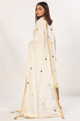 Off White Georgette Chiffon Hand Embroidered Dress