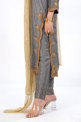 Gray Pure Raw Silk Extreme