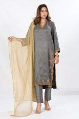 Gray Pure Raw Silk Extreme