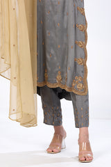 Gray Pure Raw Silk Extreme