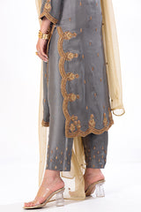 Gray Pure Raw Silk Extreme