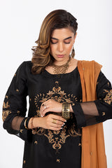 Black Pure Raw Silk Suit with Dupatta