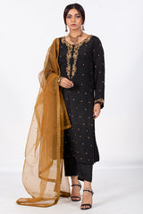 Black Kattan Silk Suit with Organza Dupatta