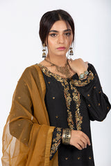 Black Kattan Silk Suit with Organza Dupatta