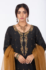 Black Kattan Silk Suit with Organza Dupatta