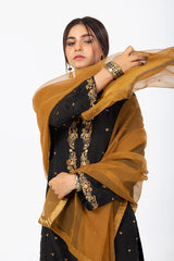 Black Kattan Silk Suit with Organza Dupatta