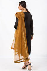Black Kattan Silk Suit with Organza Dupatta